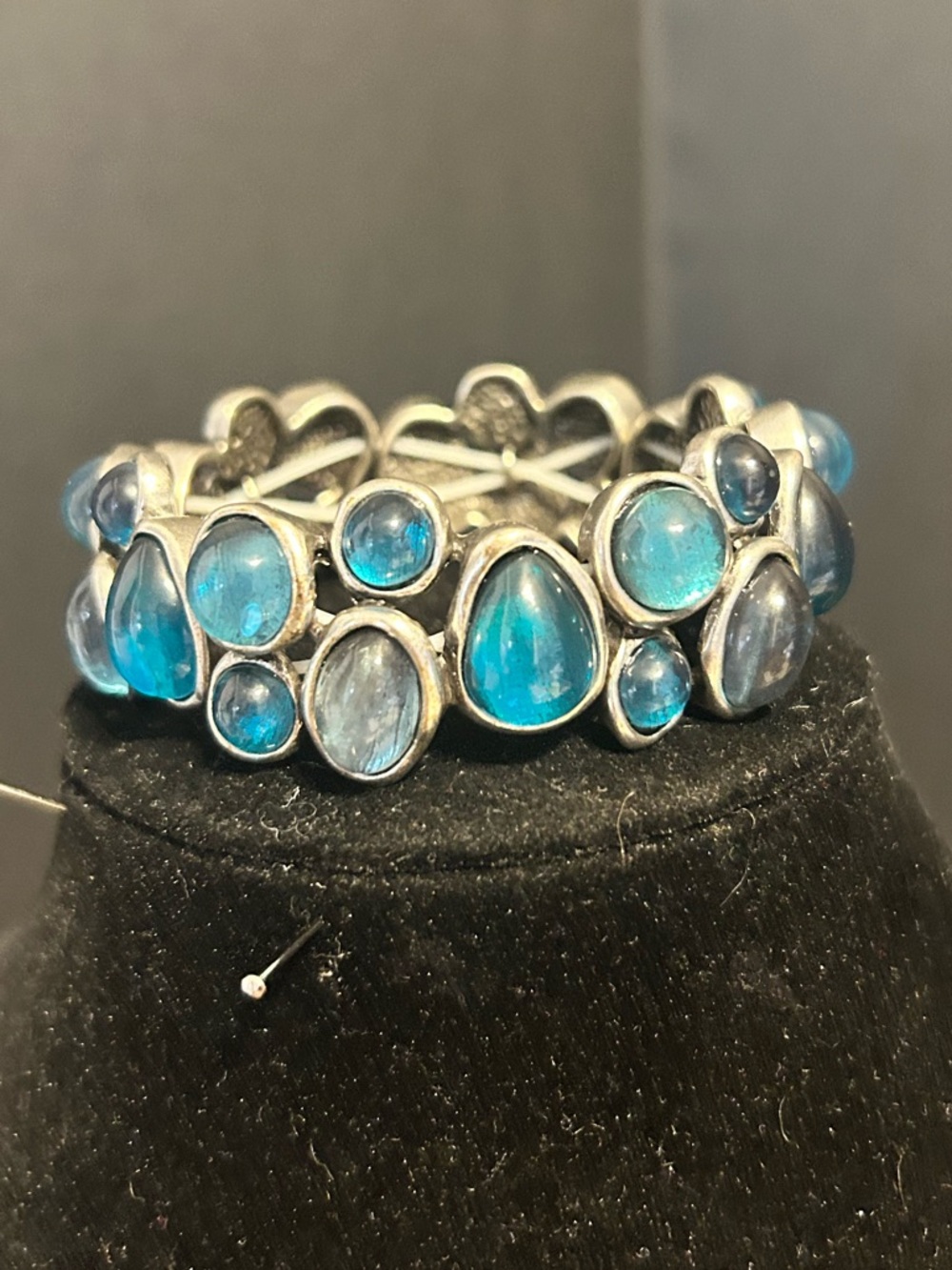 Blue Cabochon Multi-Stone Silver Bracelet - Unbranded - Picture 2 of 4